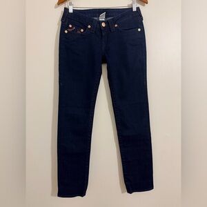 True Religion Drak Blue Women Sequin Pocket Skinny Jeans Size 27